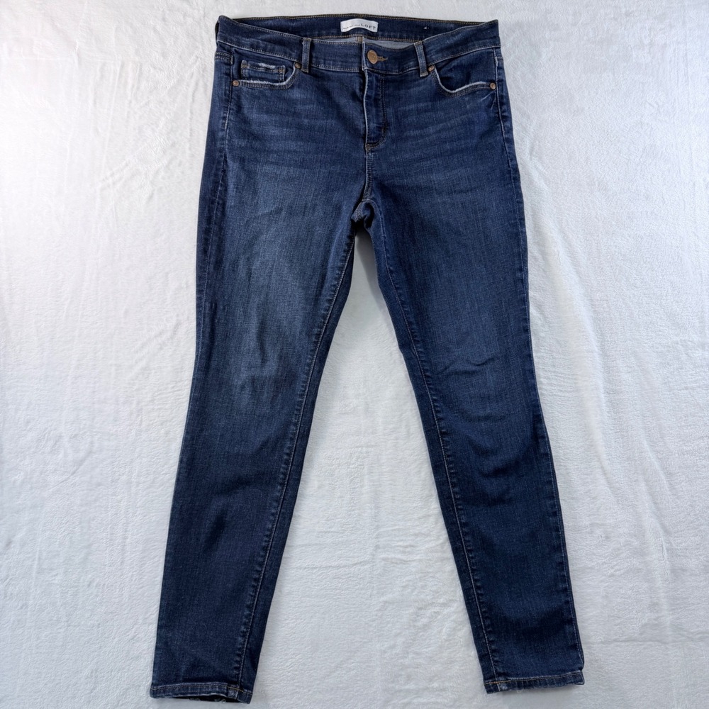 LOFT Modern Skinny Jeans Blue Dark Wash Distressed Denim 30/10 Petite
